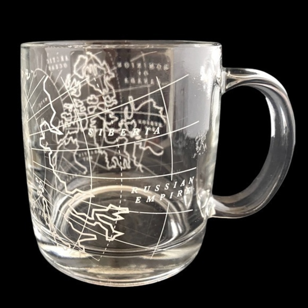Glass Mugs 12 oz. etched with the map of undiscovered North Pole. Set of 2